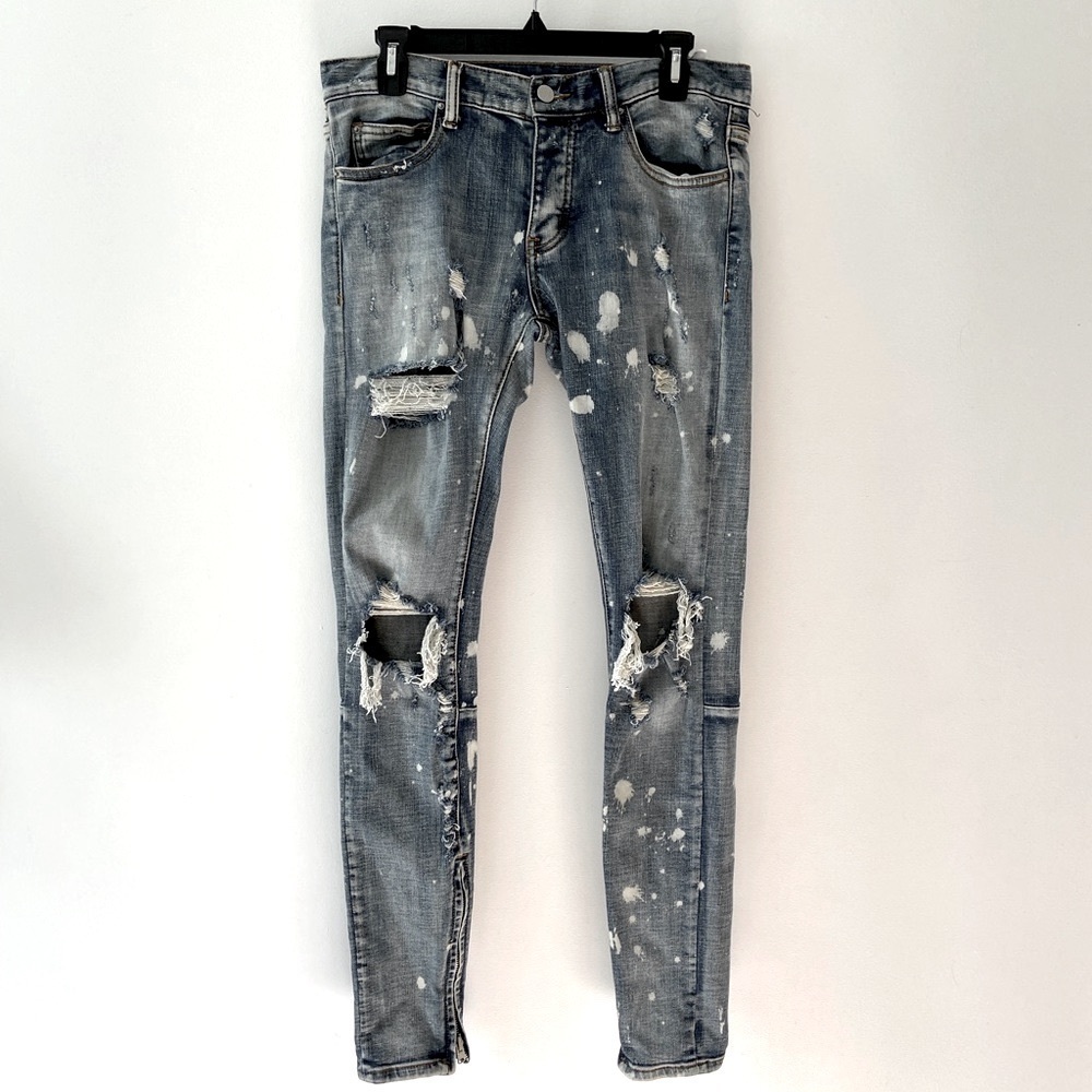 MNML bleached distressed zipper slim denim size 30​​​​​